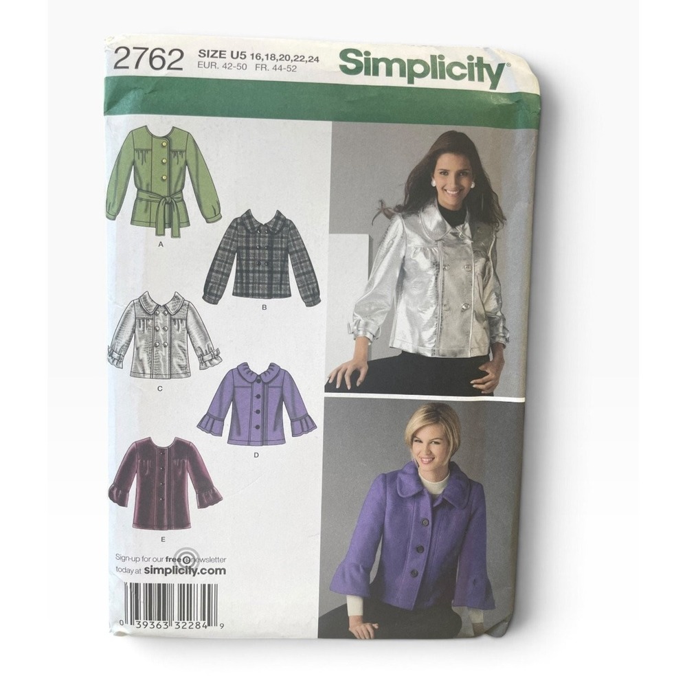 Simplicity 2762 Misses' Jacket Blouse Size U5 16-24 Modern Uncut FF